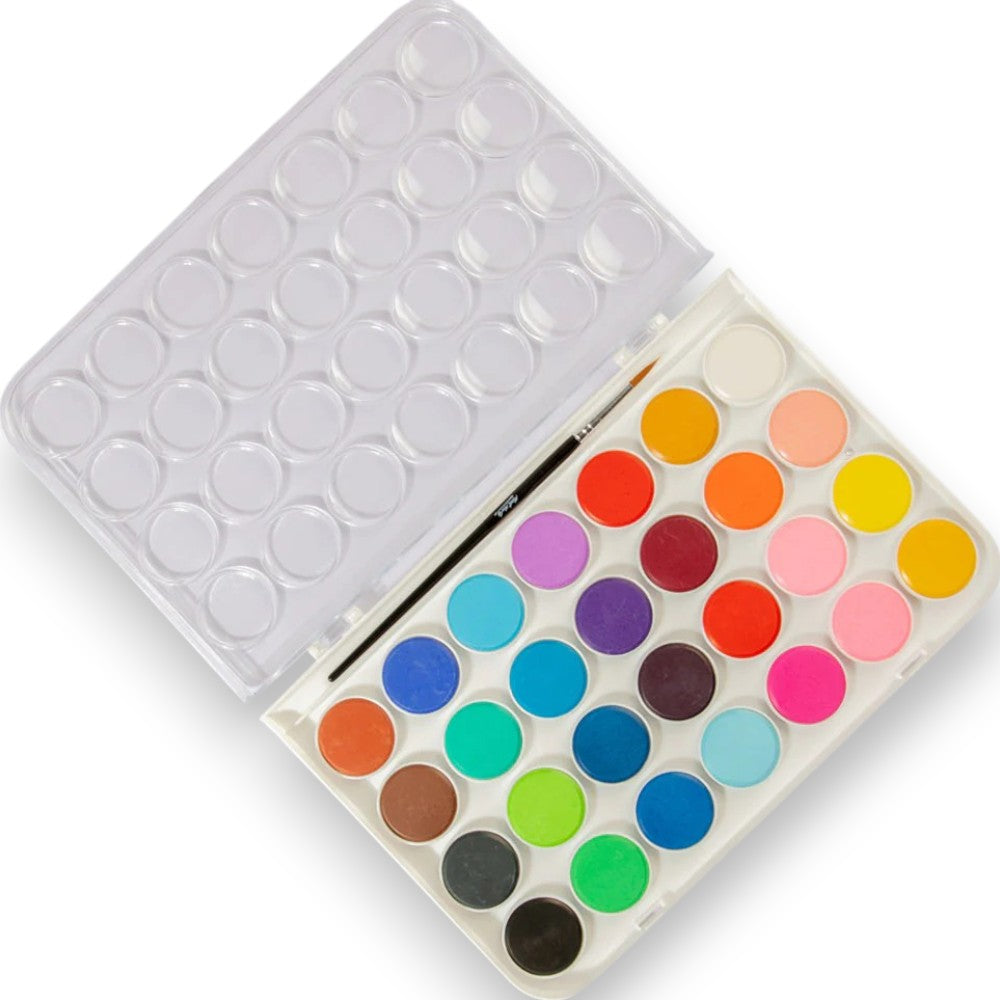 Set of 29 Watercolours - 28 Colours + Brush + Mixing Lid