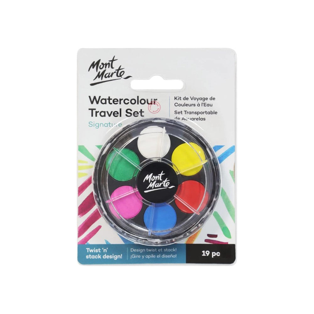 Mont Marte Signature Watercolour Travel Set 19pc - Compact 3 Tier Case Mont Marte