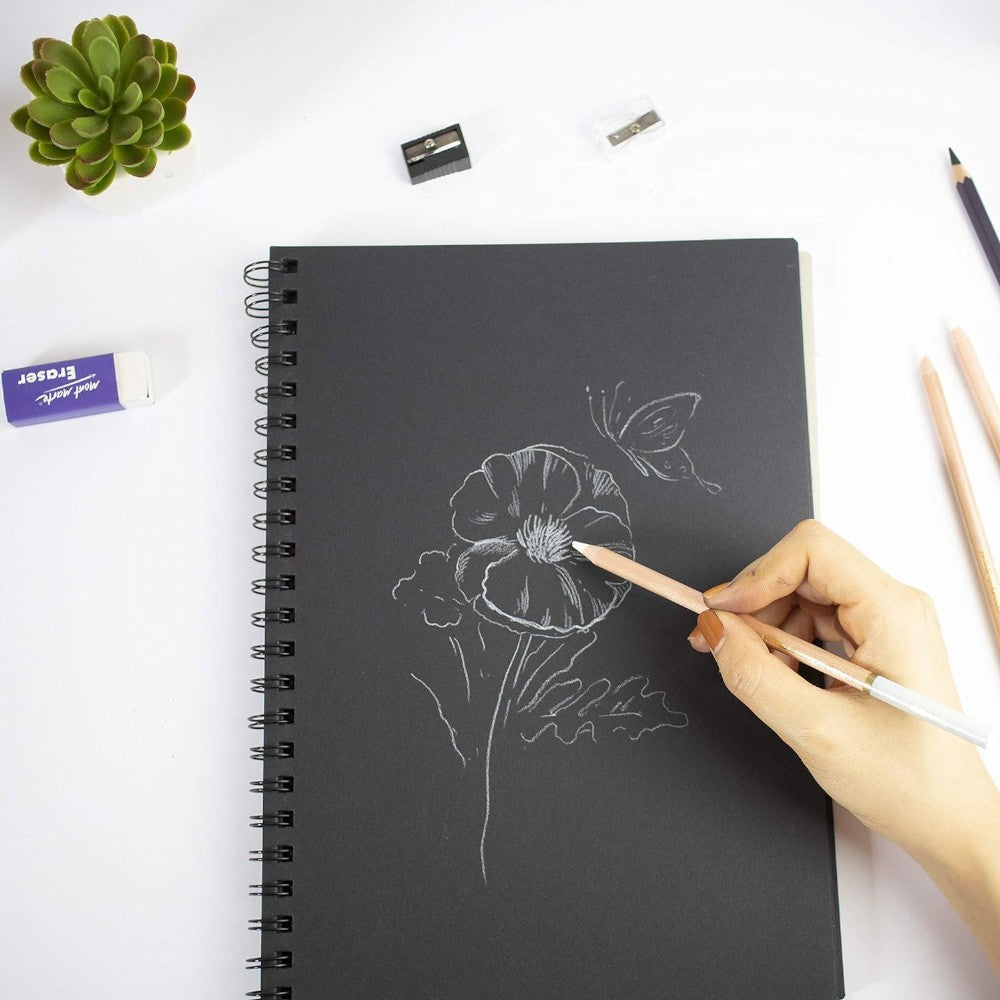 Mont Marte White Charcoal Pencil Paired with Black Paper Visual Diary