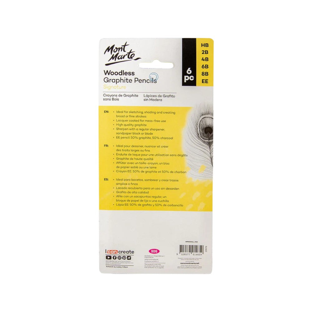 Mont Marte Woodless Graphite Pencil Set of 6 - Back Packaging