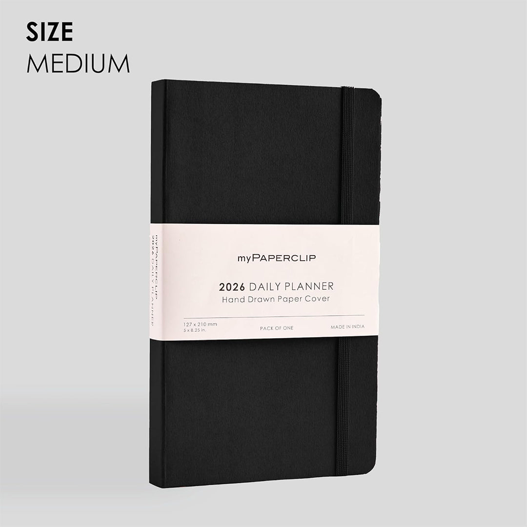 myPAPERCLIP 2026 Daily Planner M1 | Medium Size | Black | Soft Cover | 384 Pages, 80 GSM | Black - penpencilink