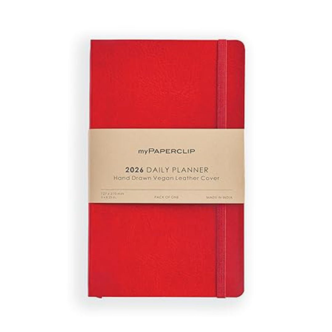 myPAPERCLIP 2026 Daily Planner M2 | Medium Size | Red | Italian Vegan Leather Cover | 384 Pages, 80 GSM | Red - penpencilink