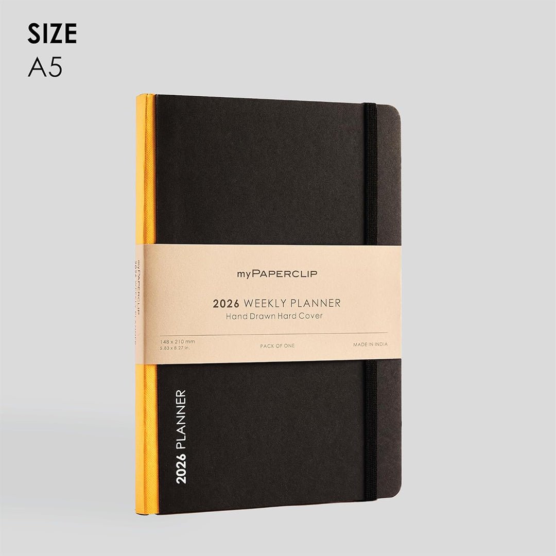 myPAPERCLIP 2026 Weekly Planner | A5 Size | Hard Cover | 192 Pages, 80 GSM | Yellow - penpencilink