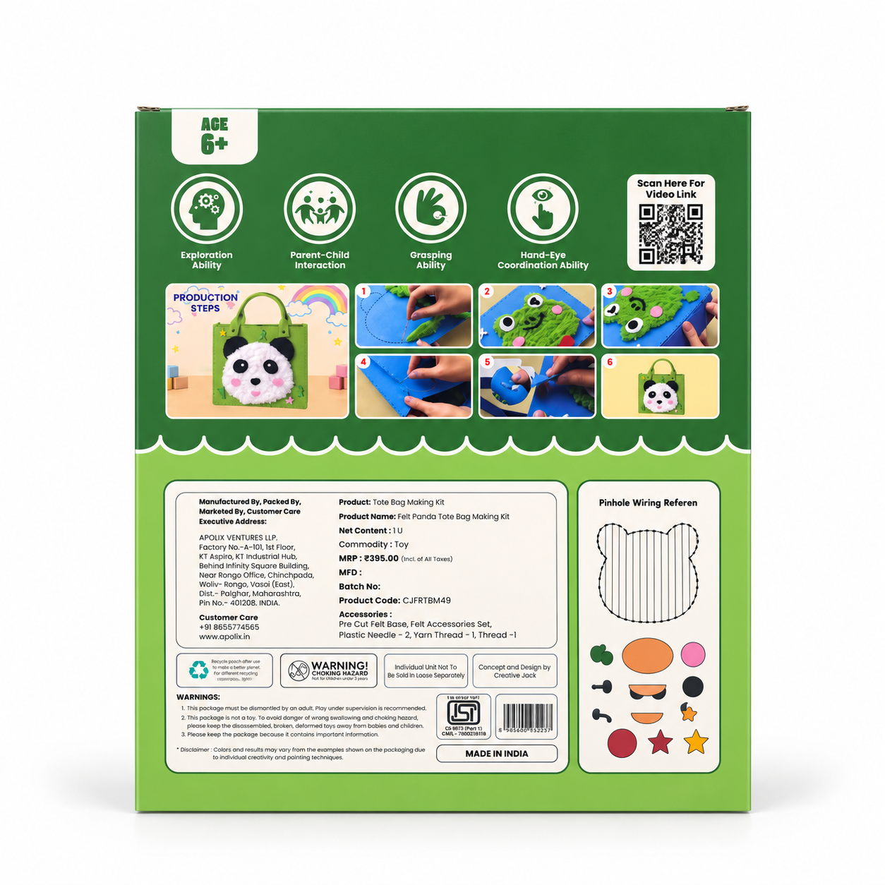 DIY Felt Tote Bag Making Kit for Kids - panda tote bag making kit back