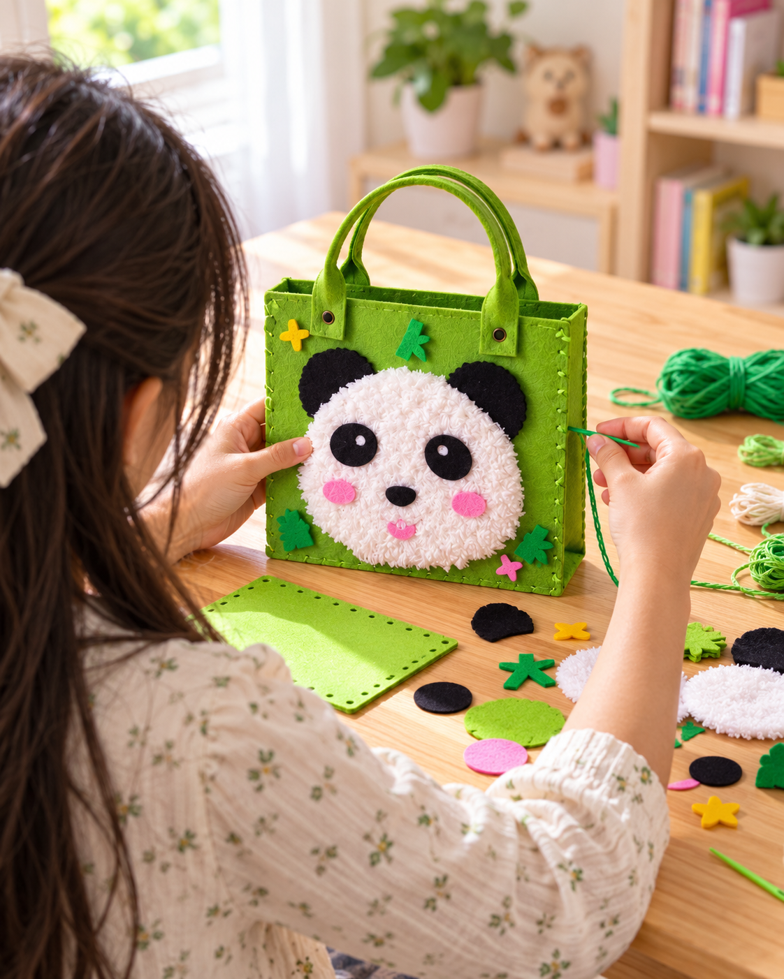 DIY Felt Tote Bag Making Kit for Kids - panda tote bag making kit lifestyle