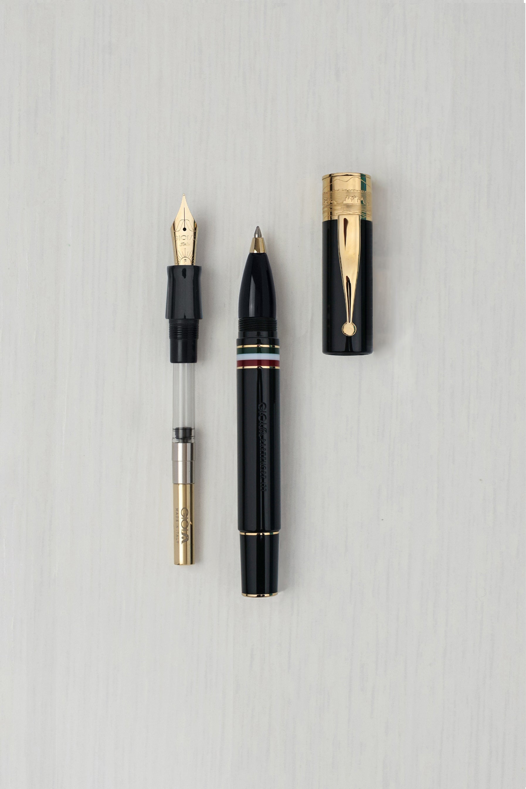 Gioia | Fountain Pen & Rollerball Pen | Partenope | Black | Gold Trims Gioia