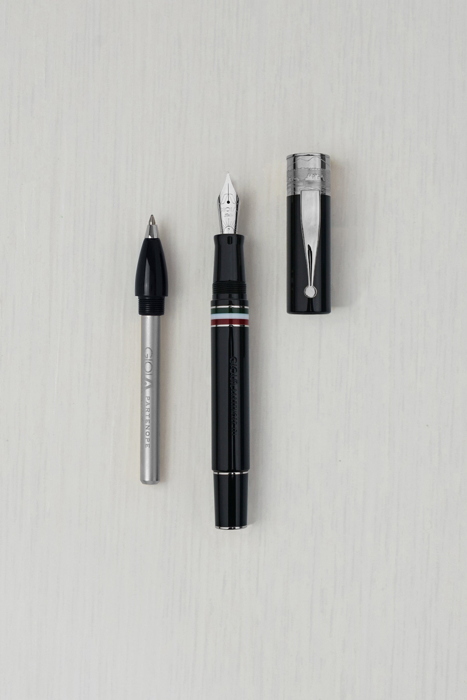 Gioia | Fountain Pen & Rollerball Pen | Partenope | Black | Ruthenium Trims Gioia