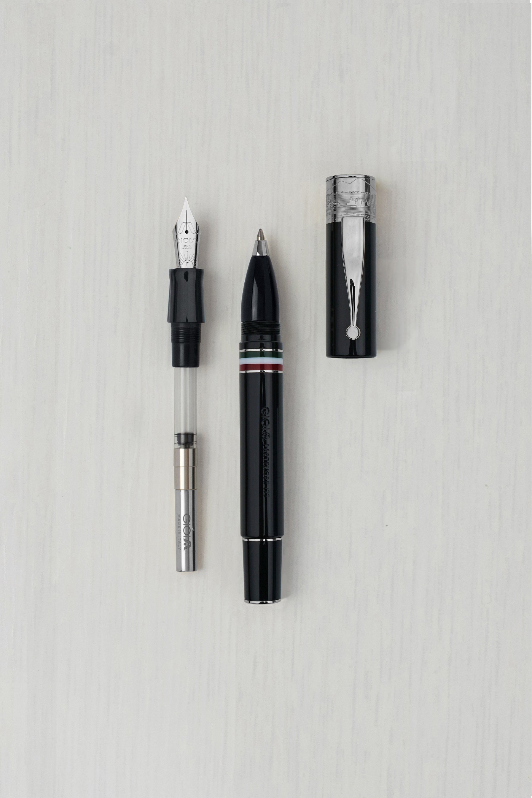 Gioia | Fountain Pen & Rollerball Pen | Partenope | Black | Ruthenium Trims Gioia