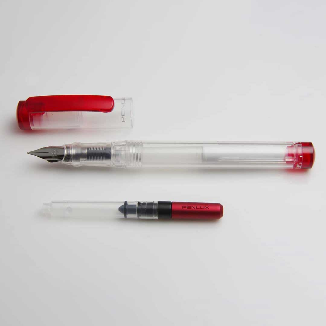Penlux | Junior | Fountain Pen | Clear Body | Red Penlux