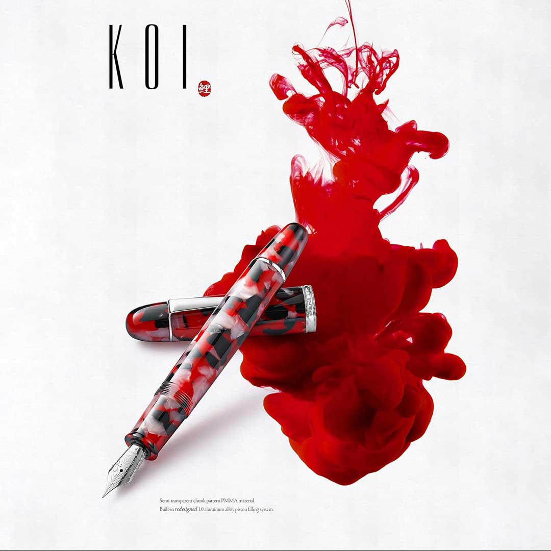 Penlux | Koi | Fountain Pen | King Body (Red,white And Black) | Piston Filling Penlux