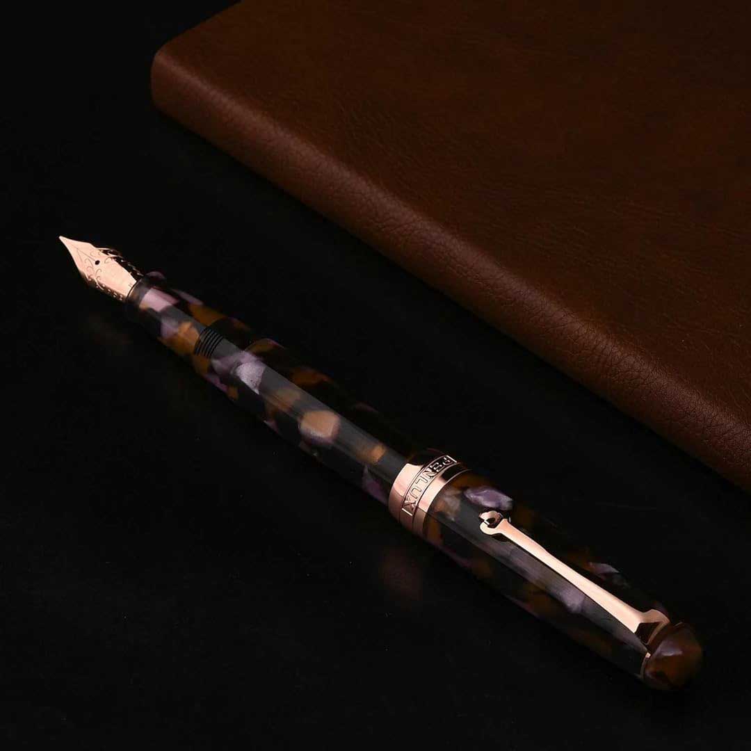Penlux | Masterpiece Delgado | Fountain Ink Pen | Euploea | Brown Black | Piston Filling Penlux