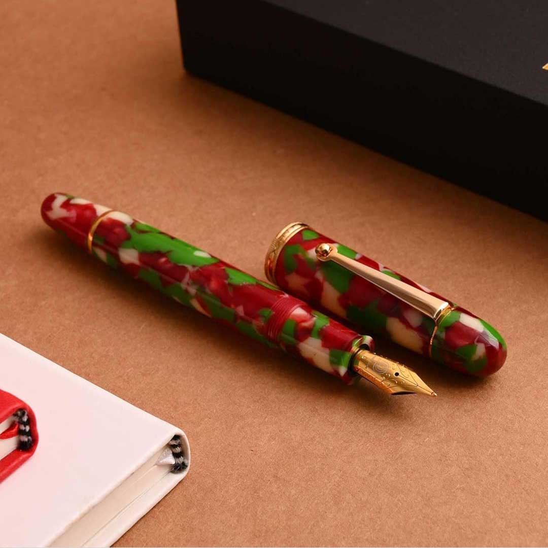 Penlux | Masterpiece Grande | Christmas Edition Fountain Ink Pen | Piston Filling | Oversize Pen with No. 6 Jowo Nibs Penlux