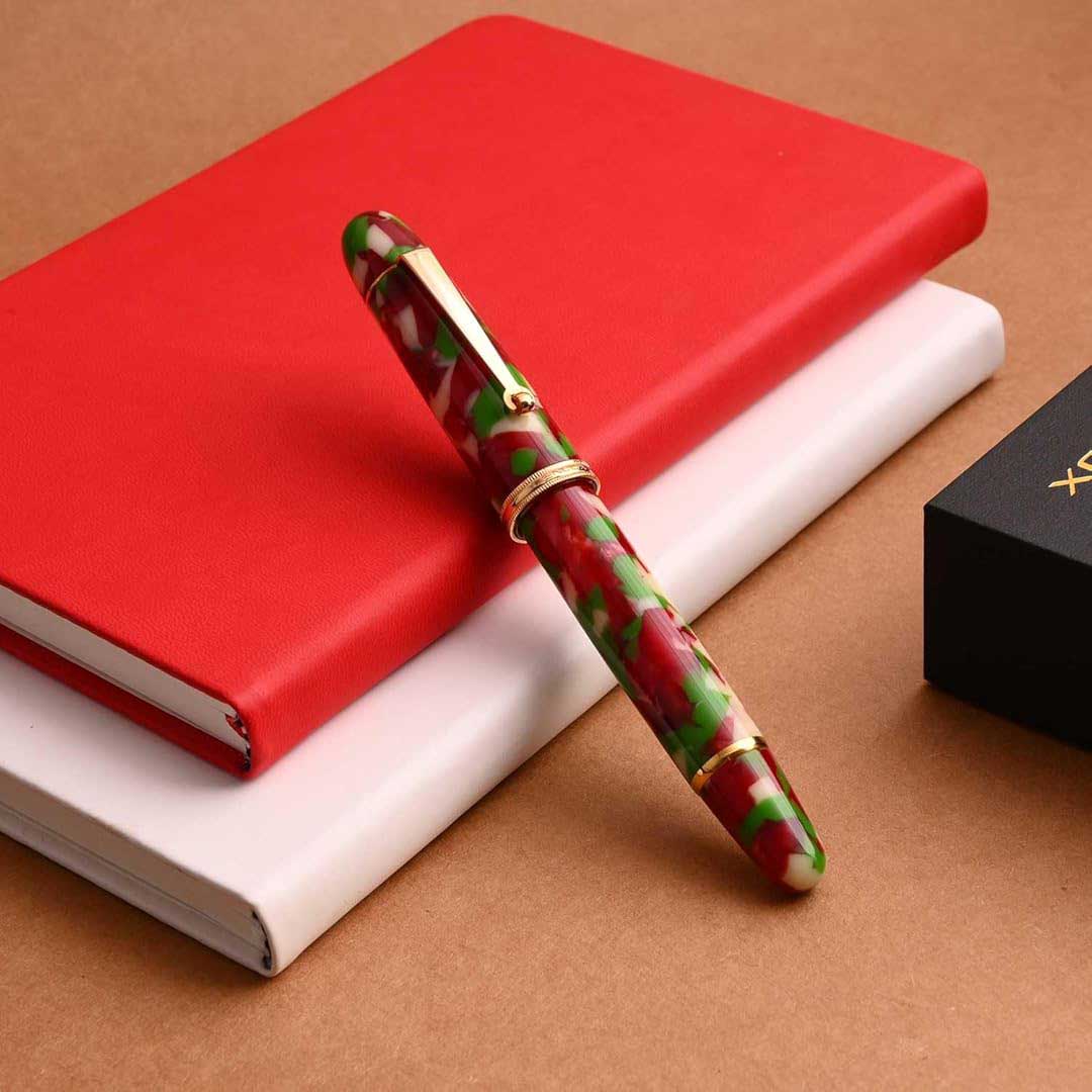 Penlux | Masterpiece Grande | Christmas Edition Fountain Ink Pen | Piston Filling | Oversize Pen with No. 6 Jowo Nibs Penlux
