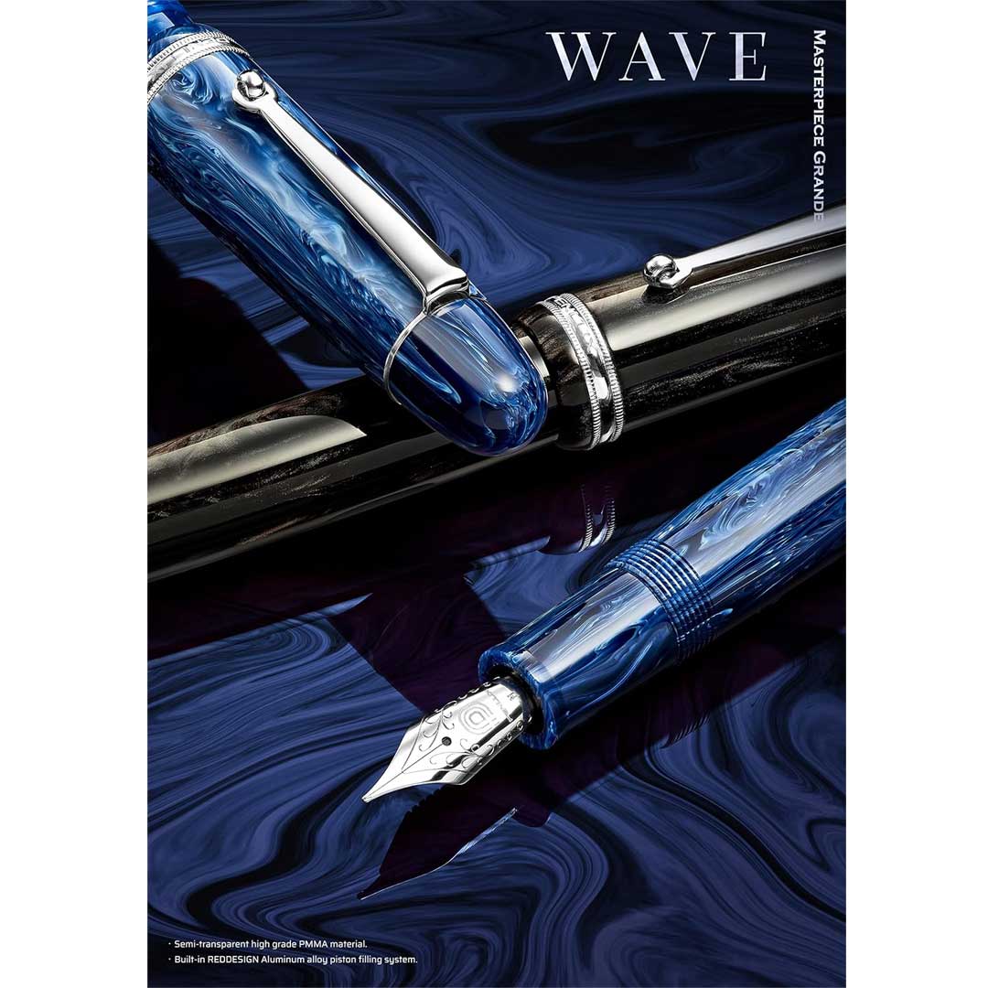 Penlux | Masterpiece Grande | Fountain Ink Pen | Black Wave Body | Piston Filling Penlux