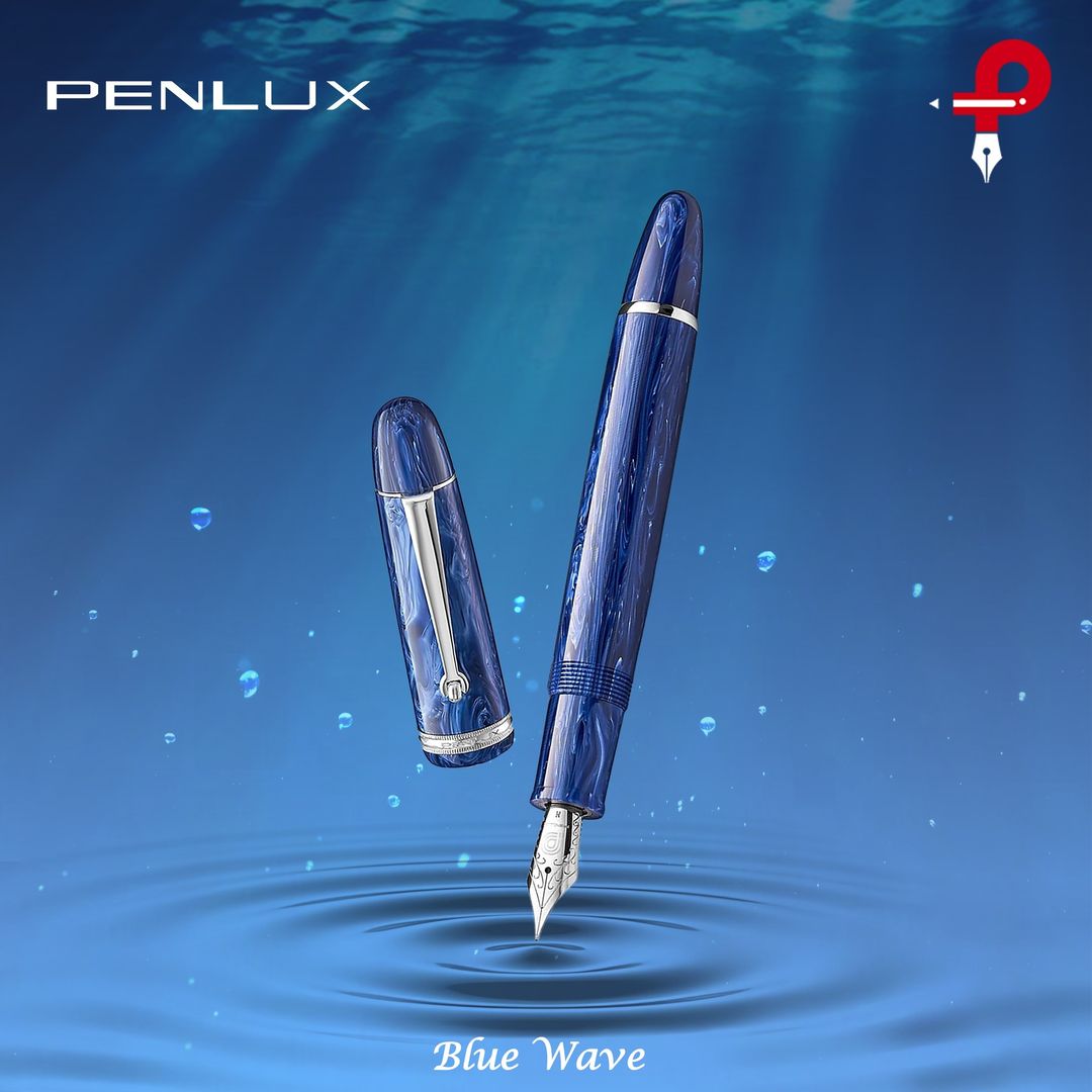 Penlux | Masterpiece Grande | Fountain Pen | Steel Nib | Blue Wave | Piston Filling Penlux