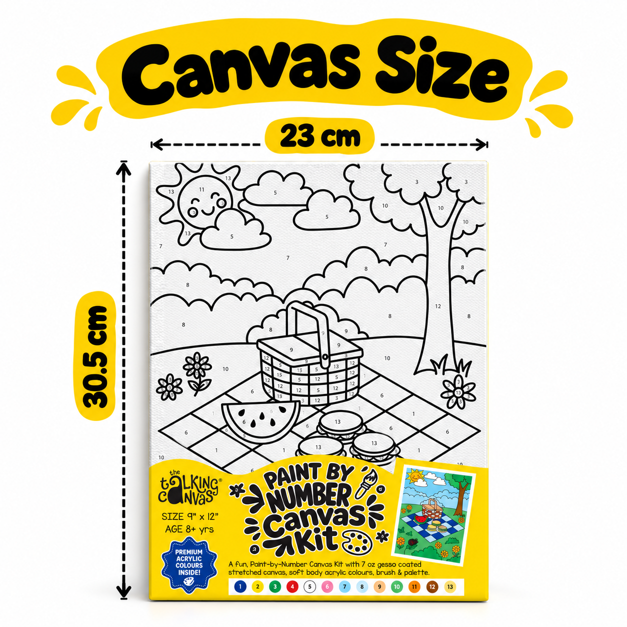 Paint by Numbers Canvas Kit for Kids 9x12 Inch - picnic kit 9x12 canvas size