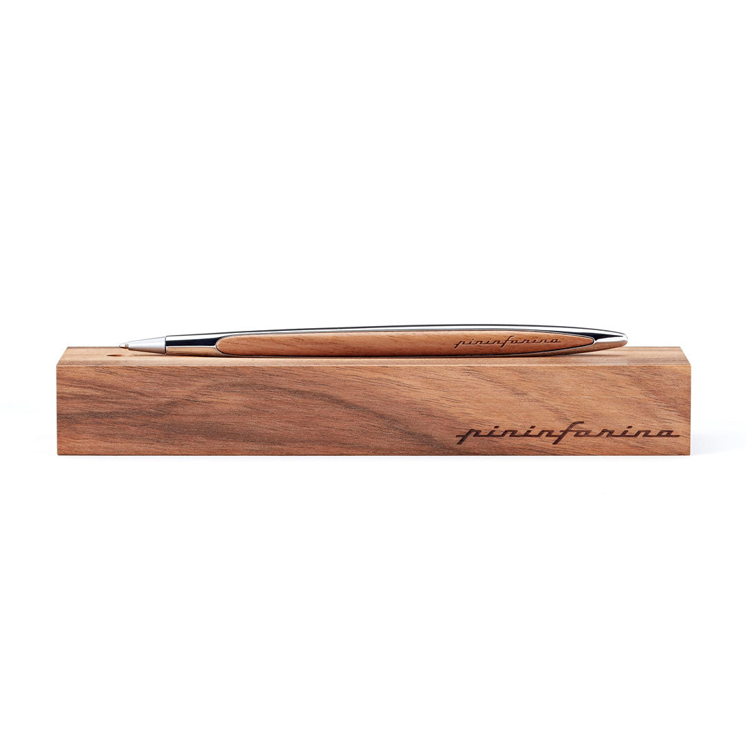 Pininfarina | Cambiano Classic Ink | Ballpoint Pen | Polished Chrome |  Solid Wood Desk Stand Pininfarina