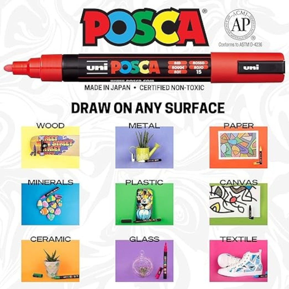 Posca Paint Marker Set - Water-Based - 1MR, 3M, 5M Tips - Choose Pack
