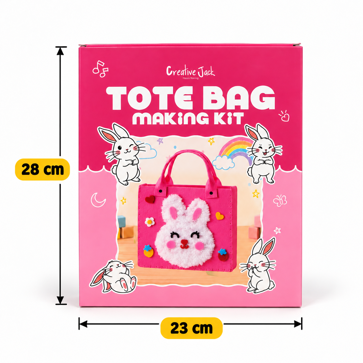 DIY Felt Tote Bag Making Kit for Kids - rabbit tote bag making kit dimension