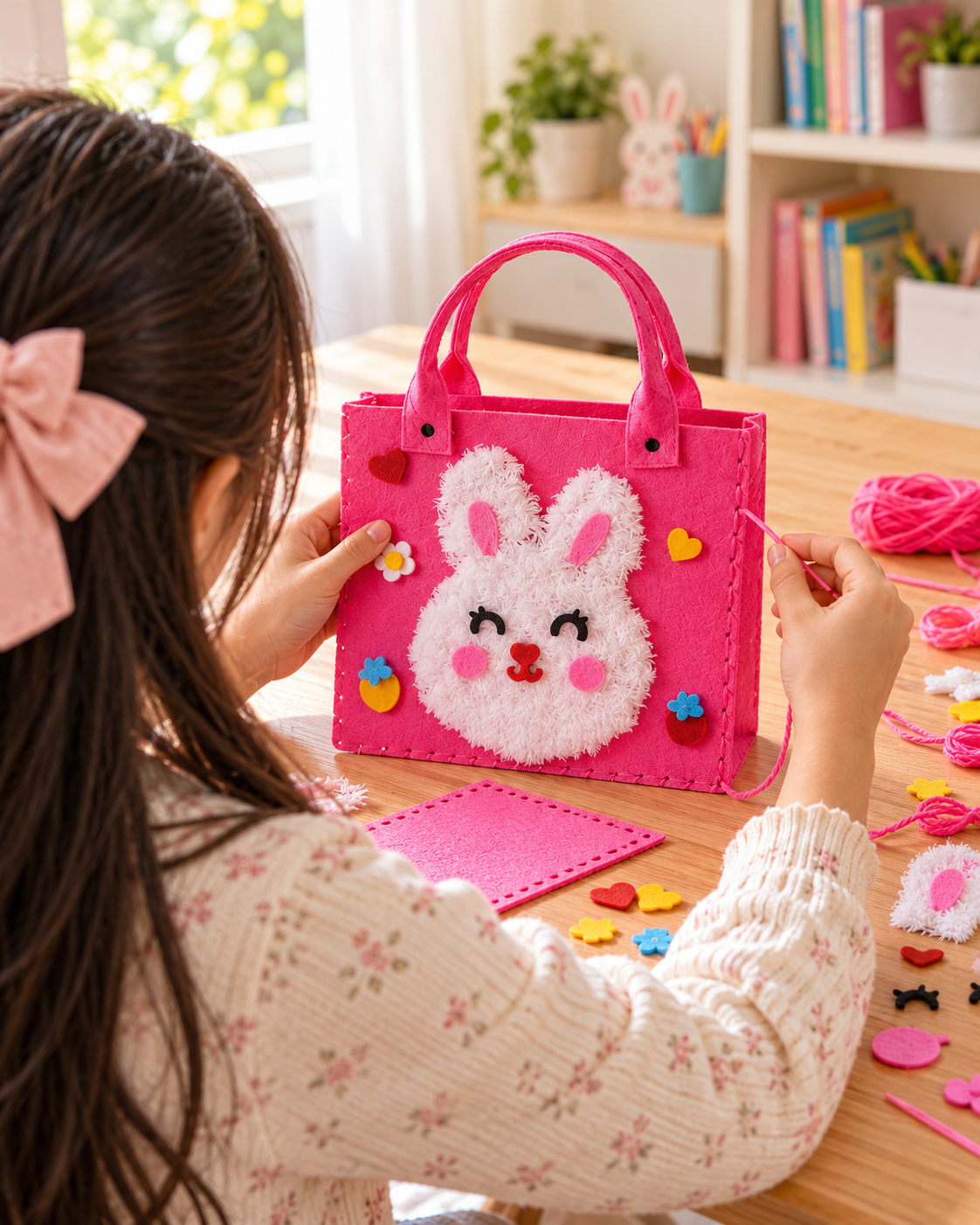 DIY Felt Tote Bag Making Kit for Kids - rabbit tote bag making kit lifestyle