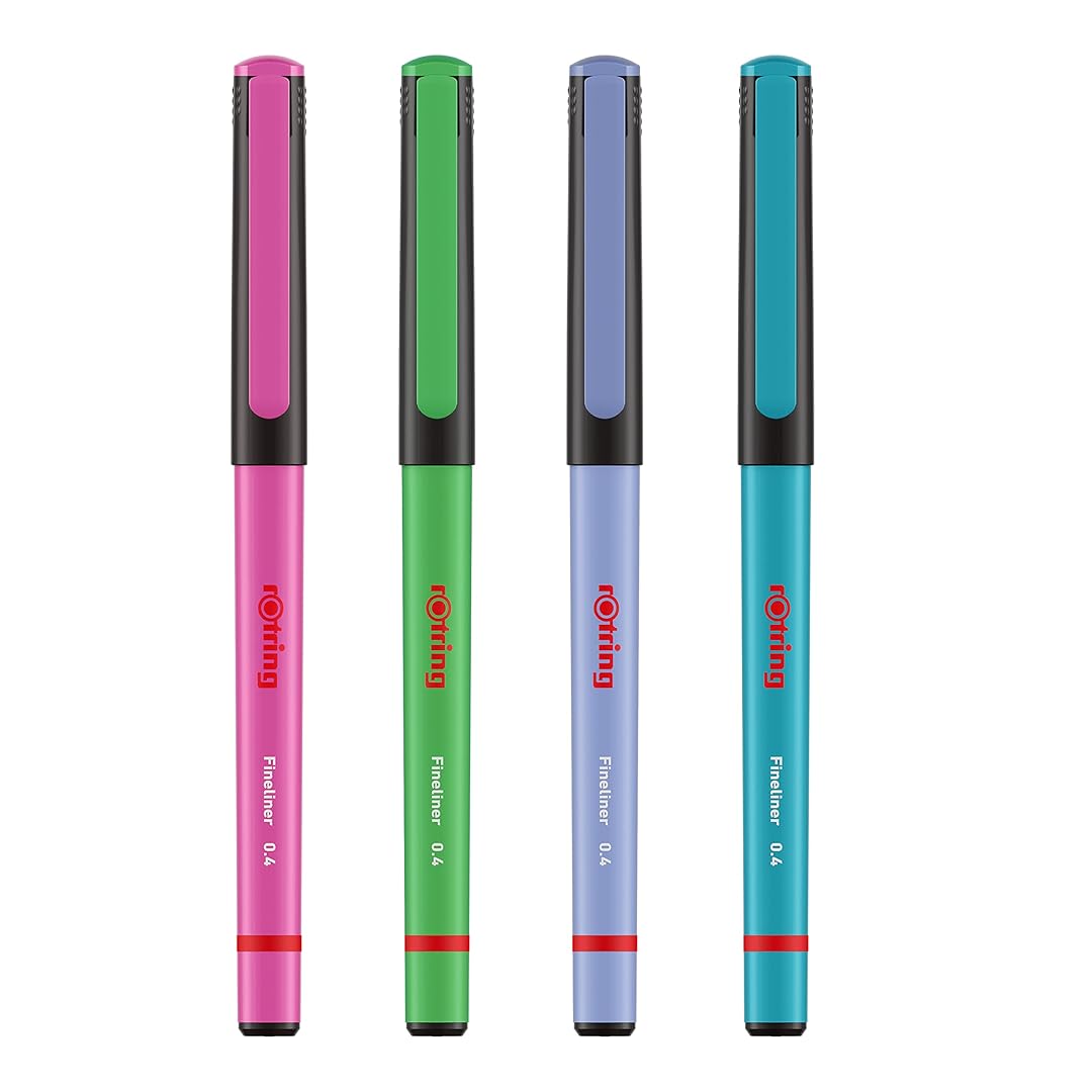 Rotring | Liner Fineliner Pens | Assorted Colours | Pack of 4 Pieces | 0.4mm Rotring