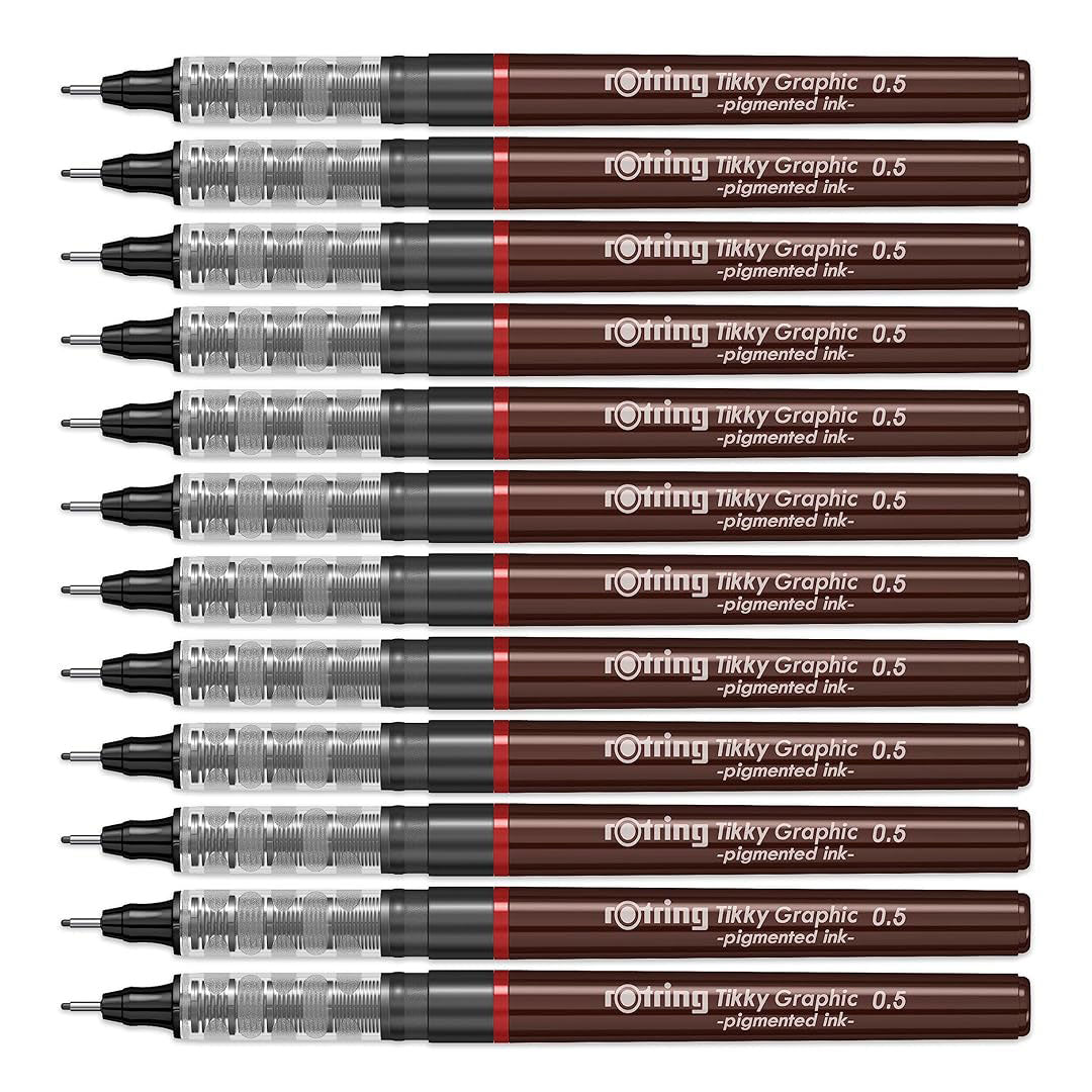 Rotring | Tikky | Graphic Fineliner | 0.5mm | Black Ink | Pack of 12 Rotring