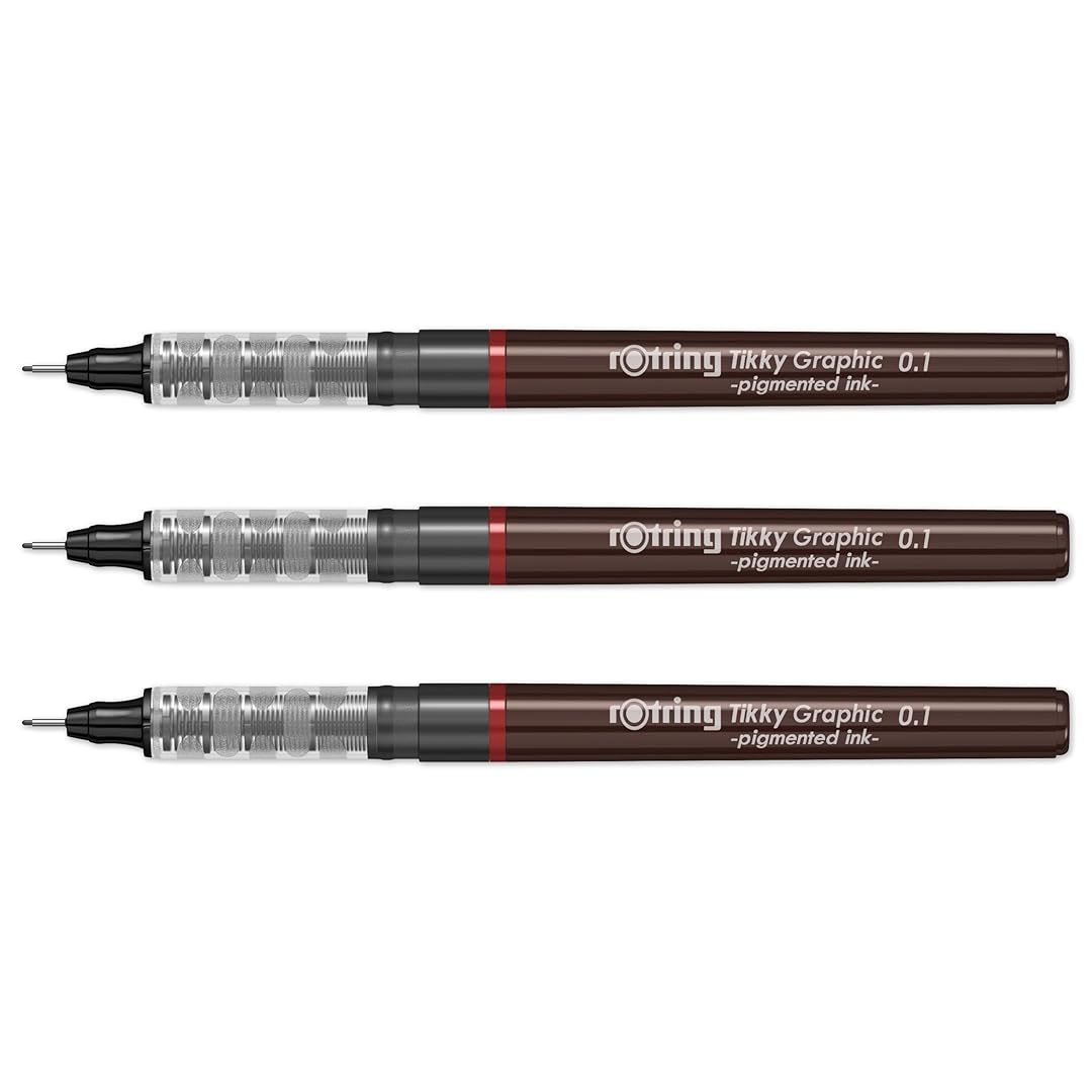 Rotring | Tikky | Graphic Fineliner | Black Pigment Lightfast | 0.1mm | 3 Pen Set Rotring