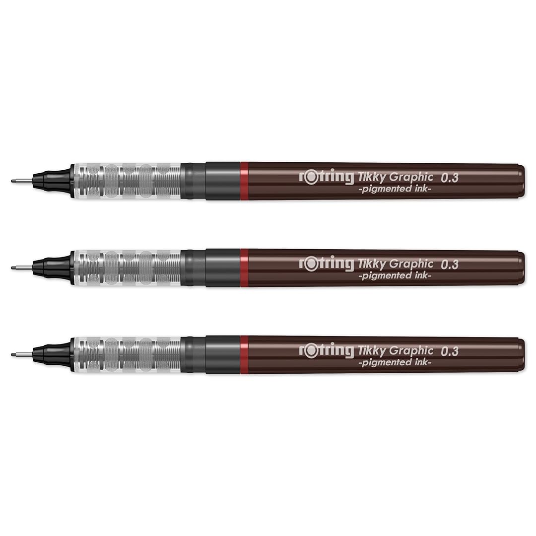 Rotring | Tikky | Graphic Fineliner | Black Pigment Lightfast | 0.3mm | 3 Pen Set Rotring