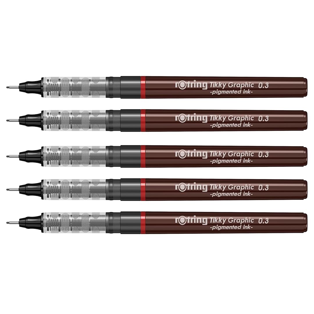 Rotring | Tikky | Graphic Fineliner | Black Pigment Lightfast | 0.3mm | 5 Pen Set Rotring
