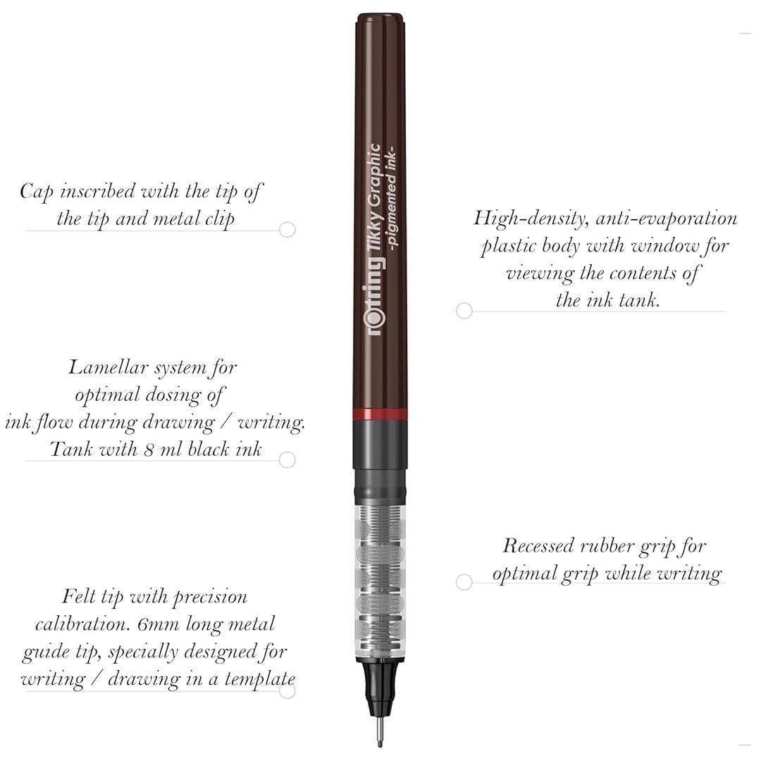 Rotring | Tikky | Graphic Fineliner | Black Pigment Lightfast | 0.3mm | 5 Pen Set Rotring