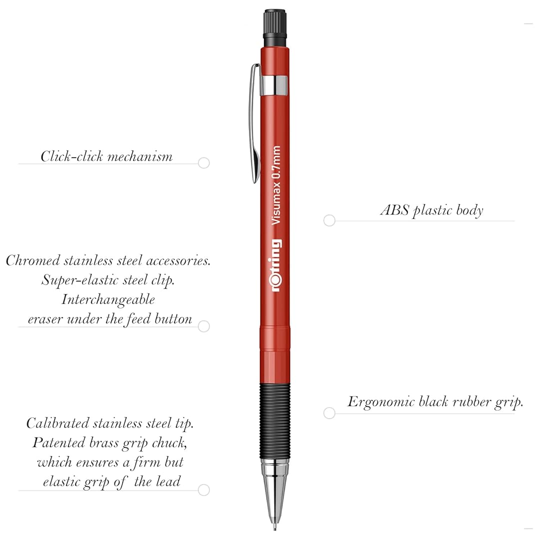 Rotring | Visumax | Mechanical Pencil | 0.7 mm | 2B Lead | Red Rotring