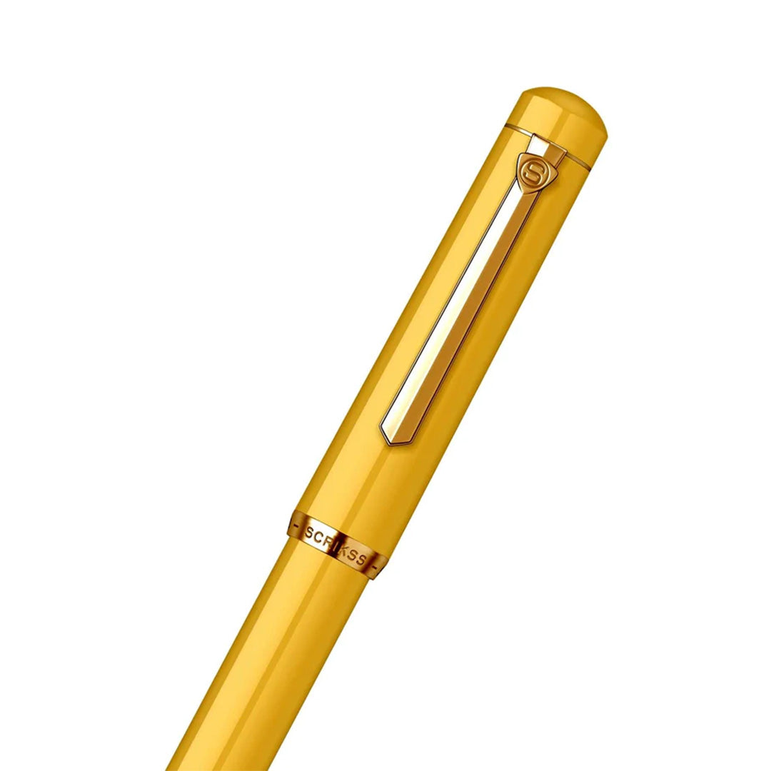 Scrikss | 419 Legendary | Fountain Ink Pen | Medium Nib | Gold Plated | Glossy Yellow Barrel Scrikss