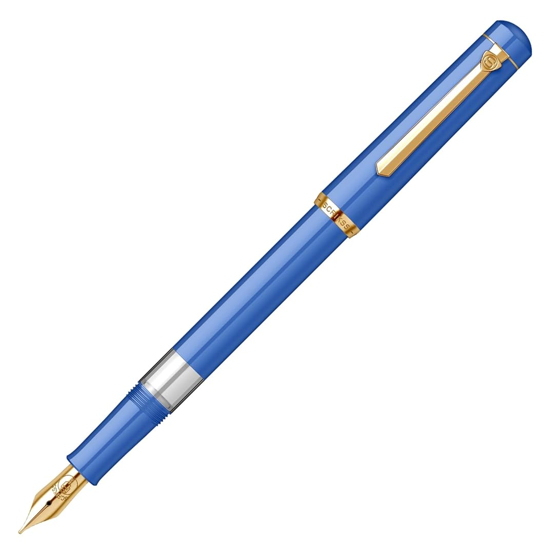 Scrikss | 419 Series | Piston Filler | Fountain Pen | 23K Gold Plated | Medium | Blue Acrylic Scrikss