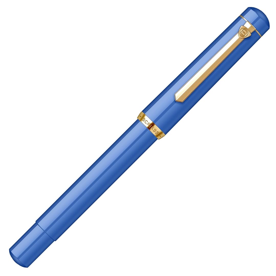 Scrikss | 419 Series | Piston Filler | Fountain Pen | 23K Gold Plated | Medium | Blue Acrylic Scrikss