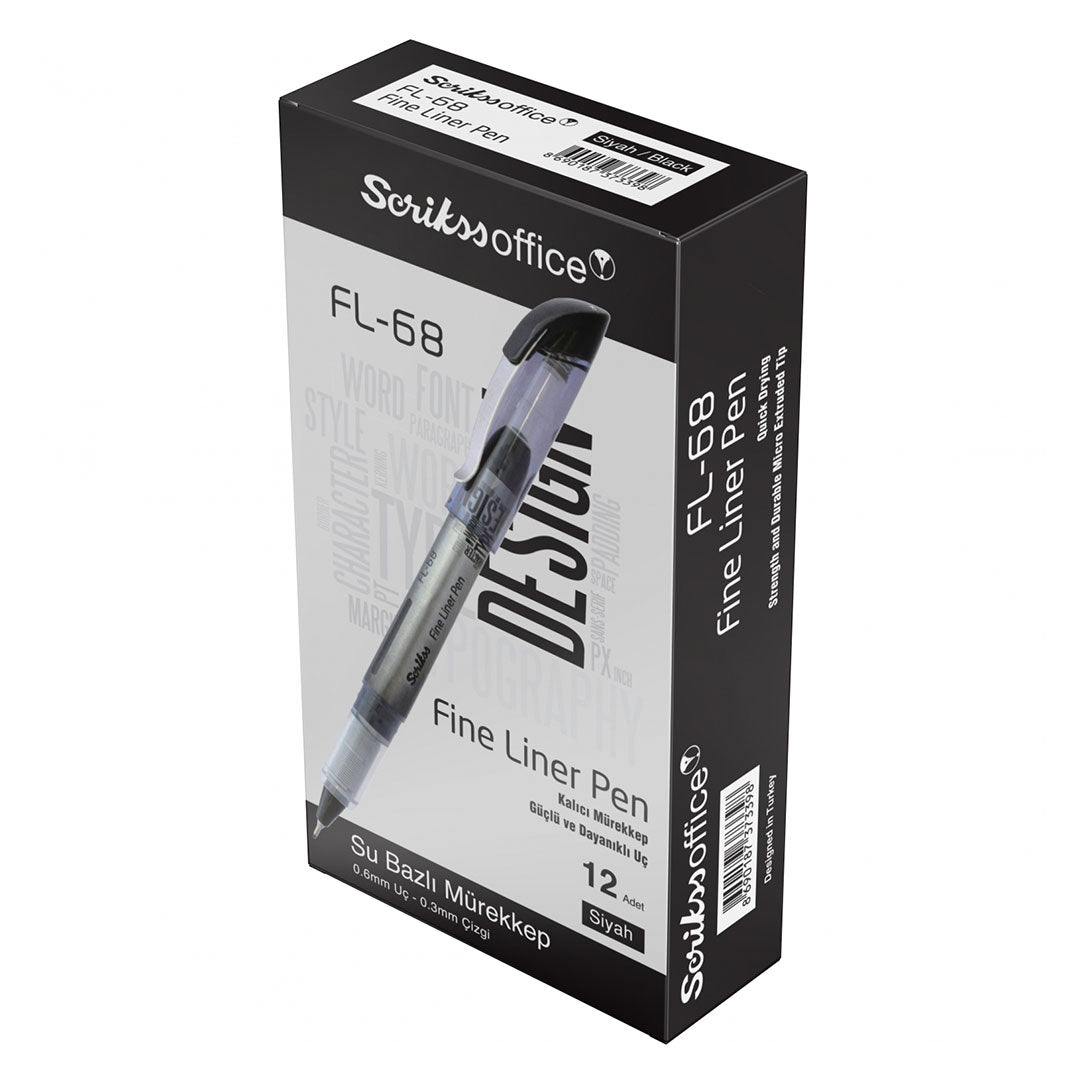 Scrikss | Fl-68 | Fineliner 0.6mm | Box Of 12 | Black Scrikss