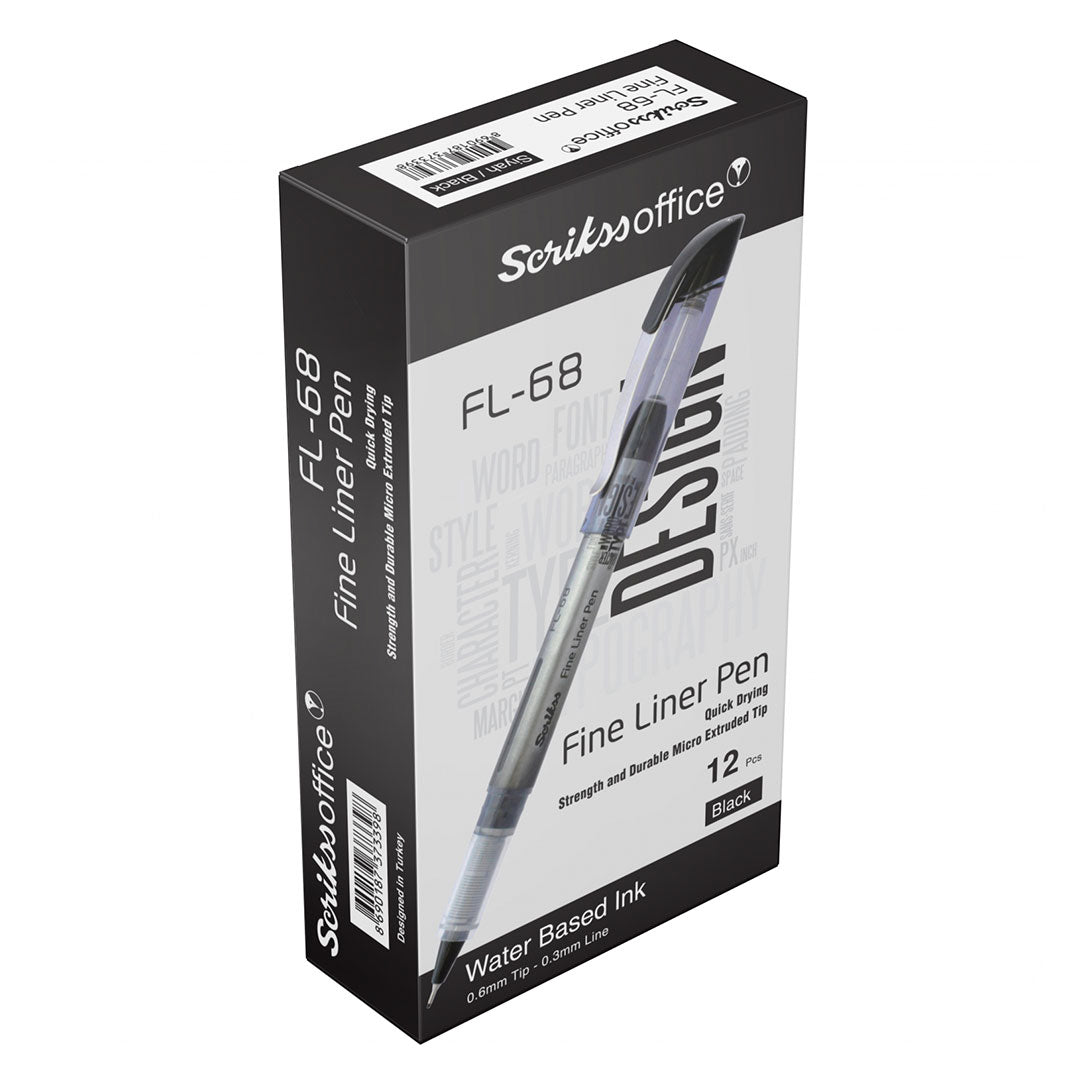 Scrikss | Fl-68 | Fineliner 0.6mm | Box Of 12 | Black Scrikss