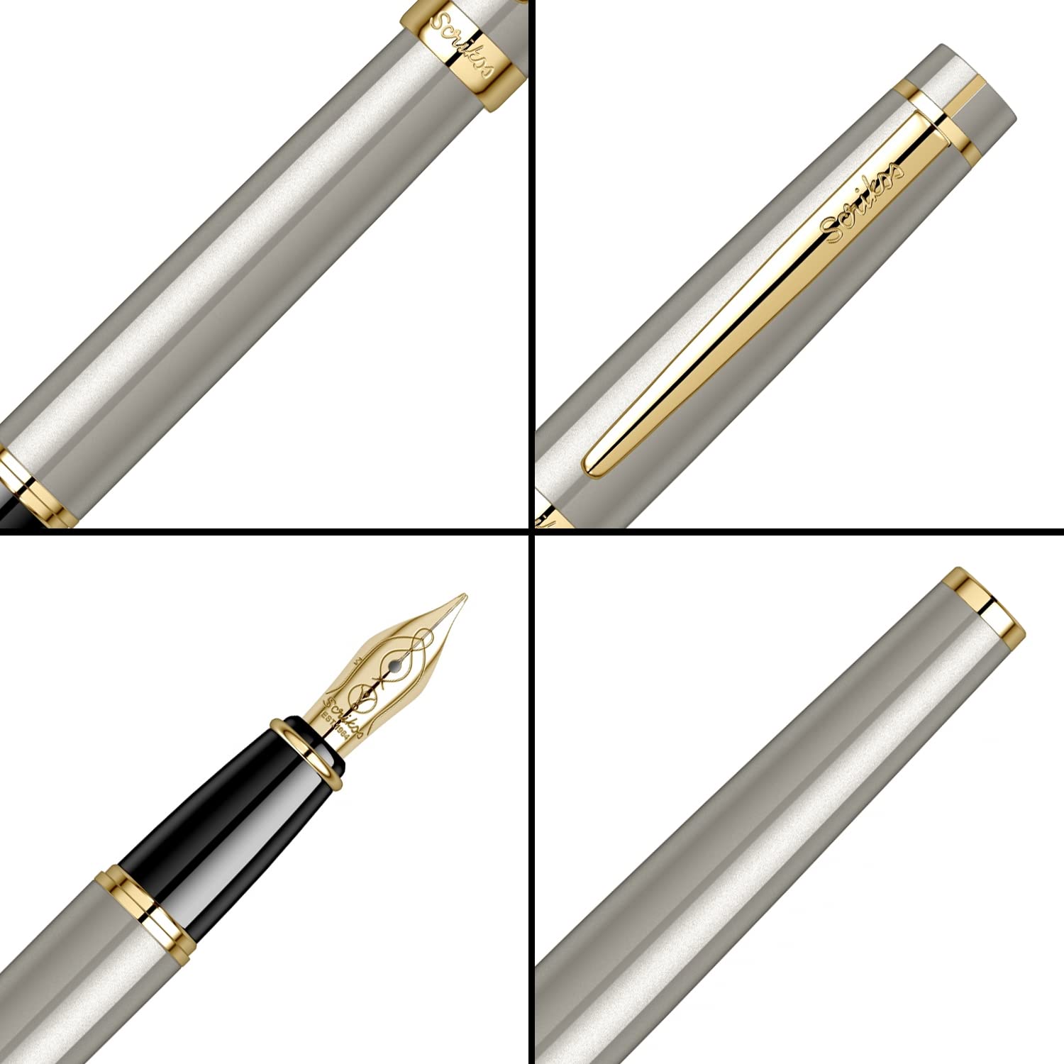 Scrikss | Honour 38 | Brass Body with Gold Plated | Fountain Pen | Grey Scrikss