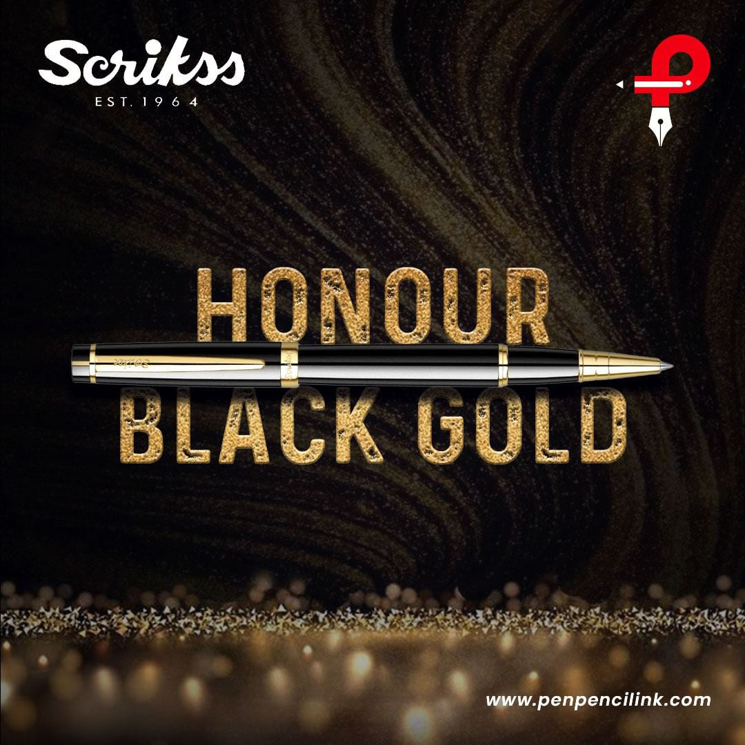 Scrikss | Honour 38 | Glossy Black | Roller Ball Point Pen | Gold Trims Scrikss