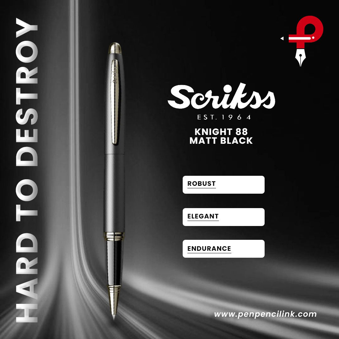Scrikss | Knight 88 | Matt Black | Roller Ball Point Pen | Plated Brass Body Scrikss