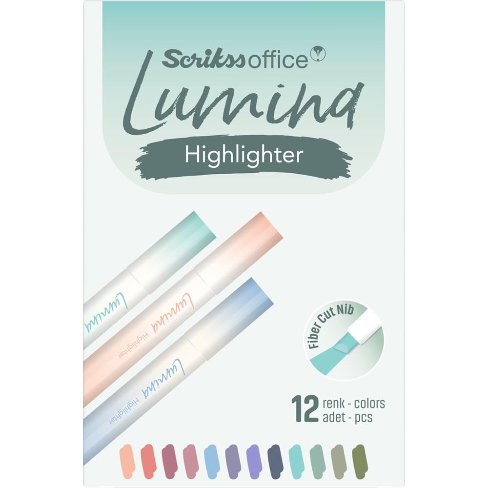 Scrikss | Lumina Highilighter Pen | Cute Colors | Fibre Cut Nibs | Pack of 12 Scrikss
