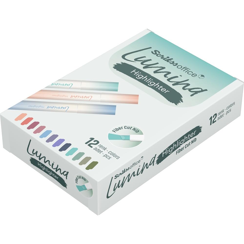 Scrikss | Lumina Highilighter Pen | Cute Colors | Fibre Cut Nibs | Pack of 12 Scrikss