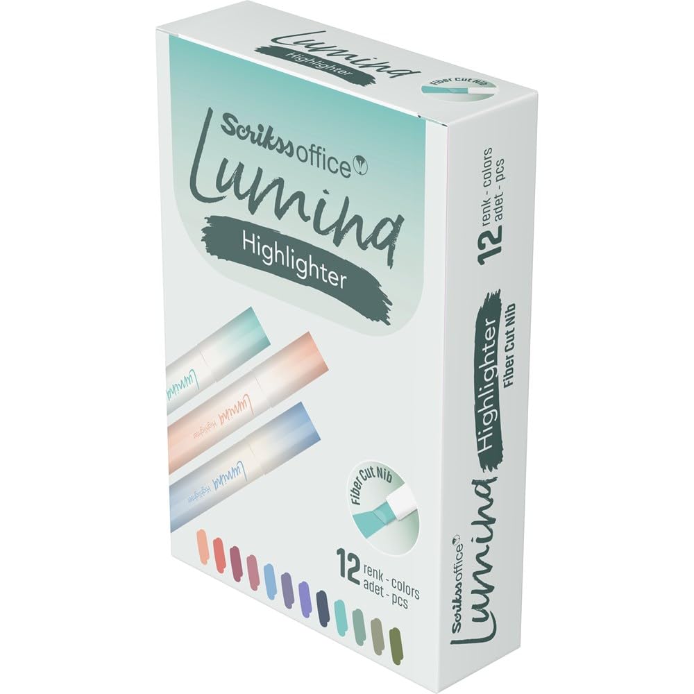 Scrikss | Lumina Highilighter Pen | Cute Colors | Fibre Cut Nibs | Pack of 12 Scrikss
