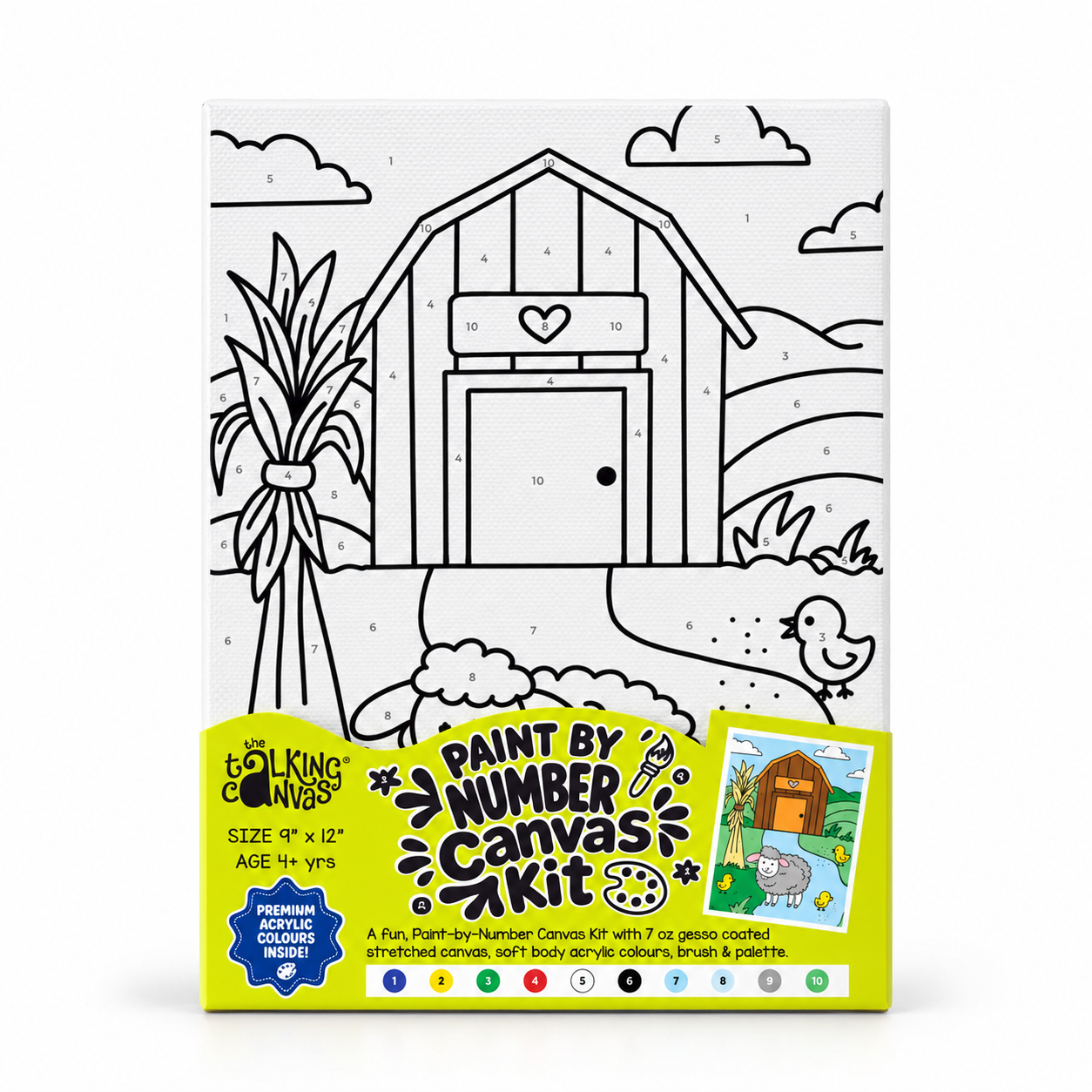 Paint by Numbers Canvas Kit for Kids 9x12 Inch - sheep kit 9x12 front