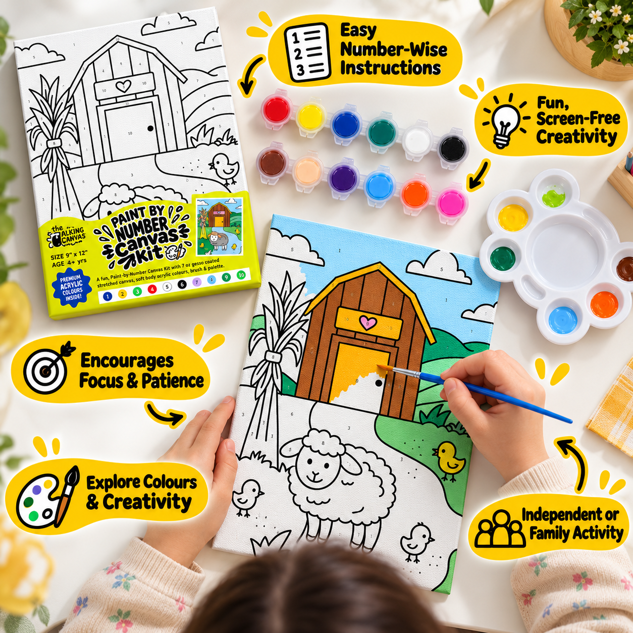 Paint by Numbers Canvas Kit for Kids 9x12 Inch - sheep kit 9x12 lifestyle
