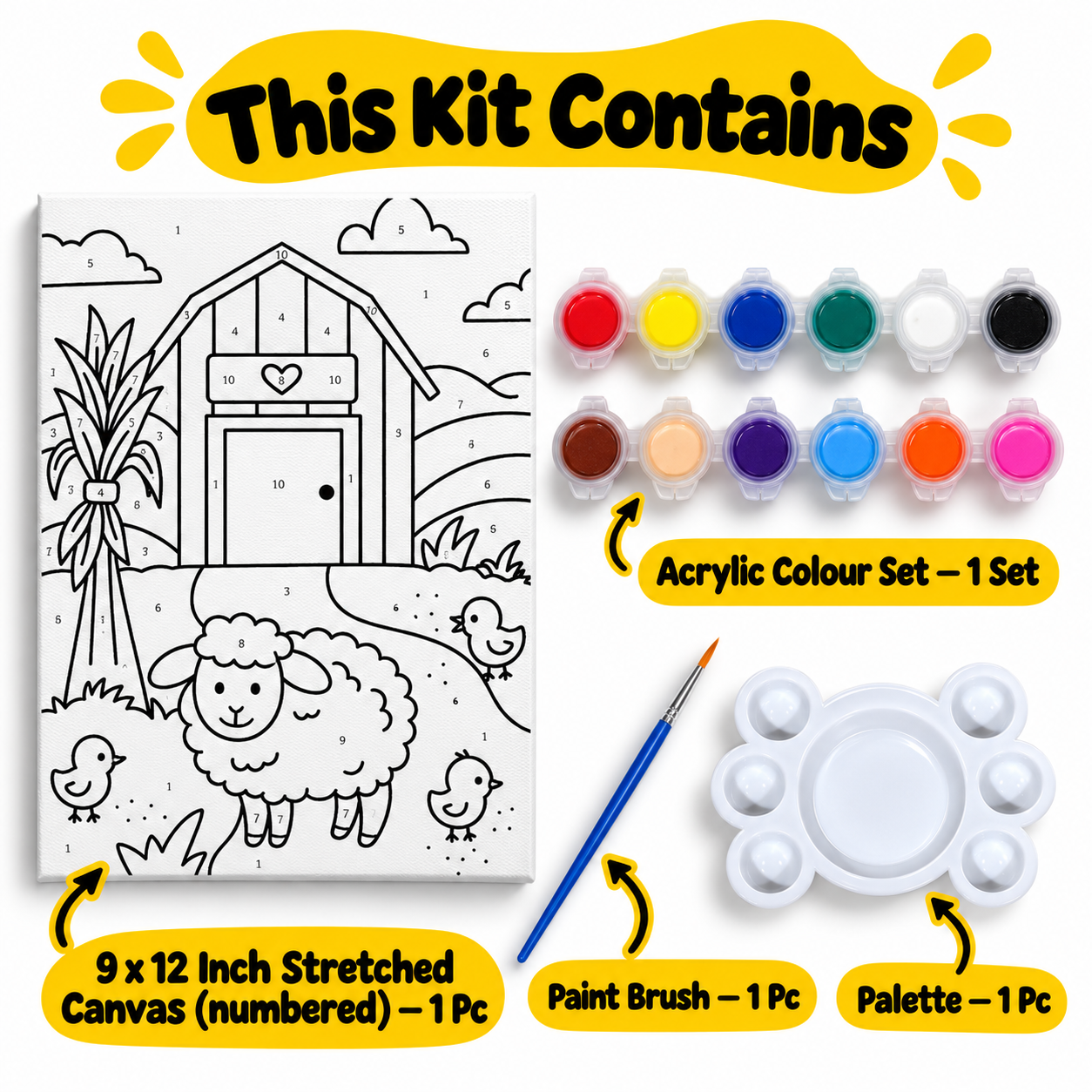 Paint by Numbers Canvas Kit for Kids 9x12 Inch - sheep kit 9x12 this kit contains