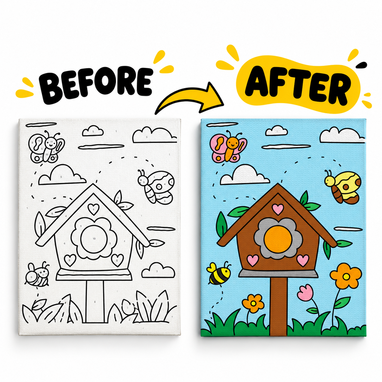 Paint by Numbers Canvas Kit for Kids 9x12 Inch - spring kit 9x12 before after