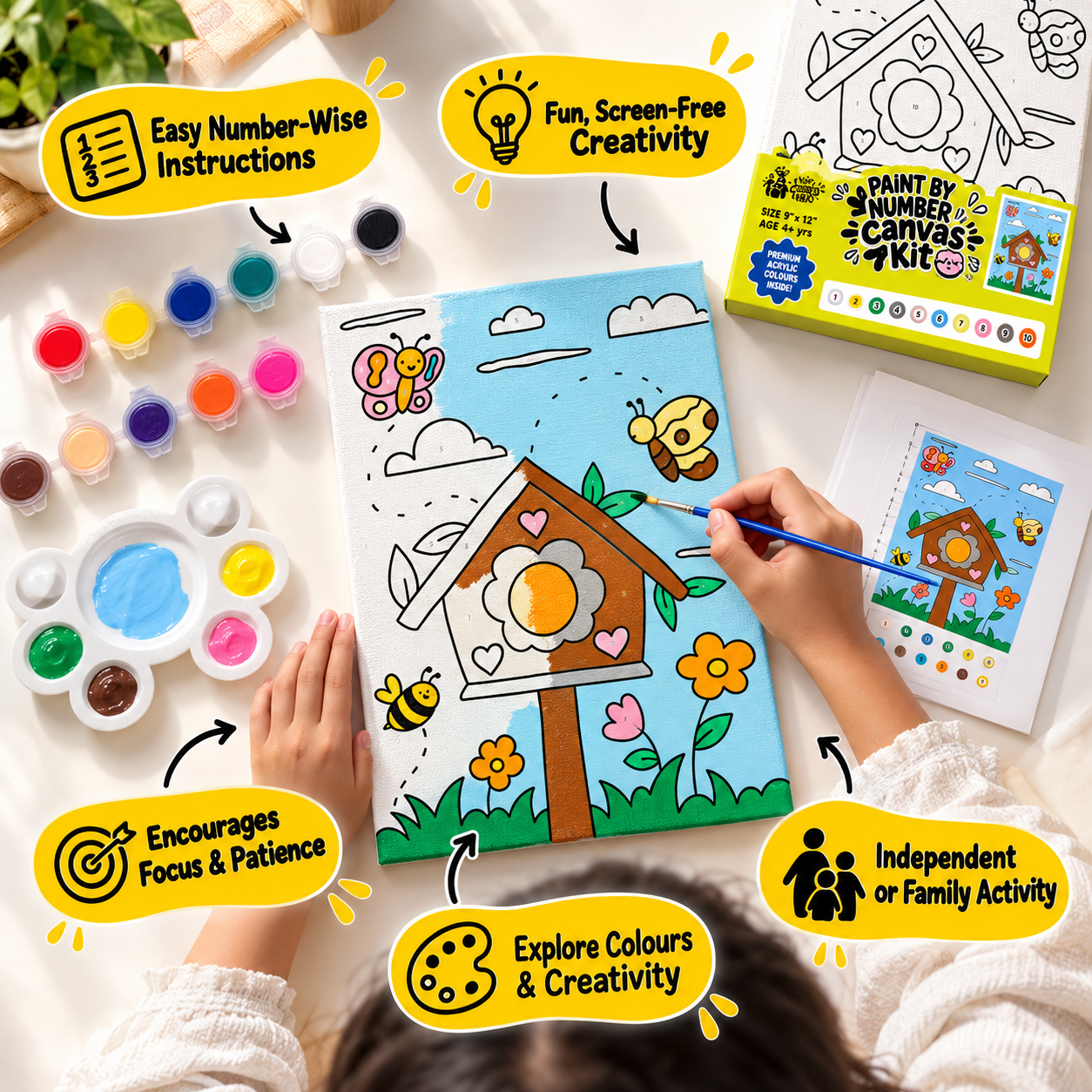 Paint by Numbers Canvas Kit for Kids 9x12 Inch - spring kit 9x12 lifestyle