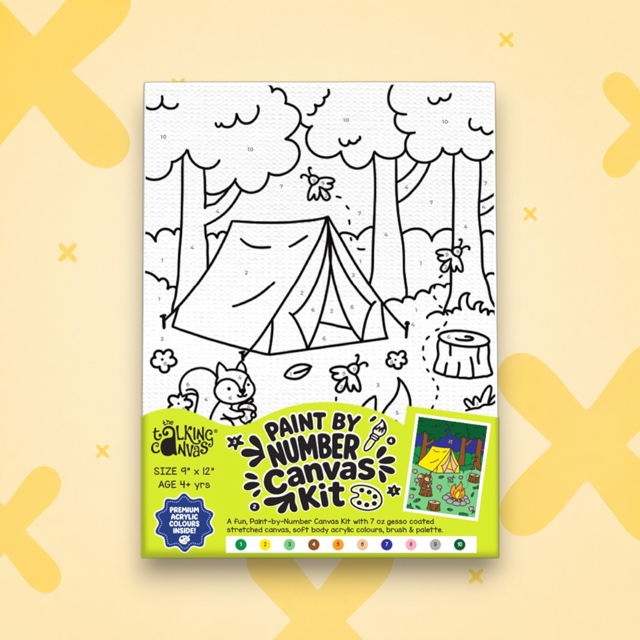 Paint by Numbers Canvas Kit for Kids 9x12 Inch - Squirrel Camp - squirrel camp kit 9x12 apolix front