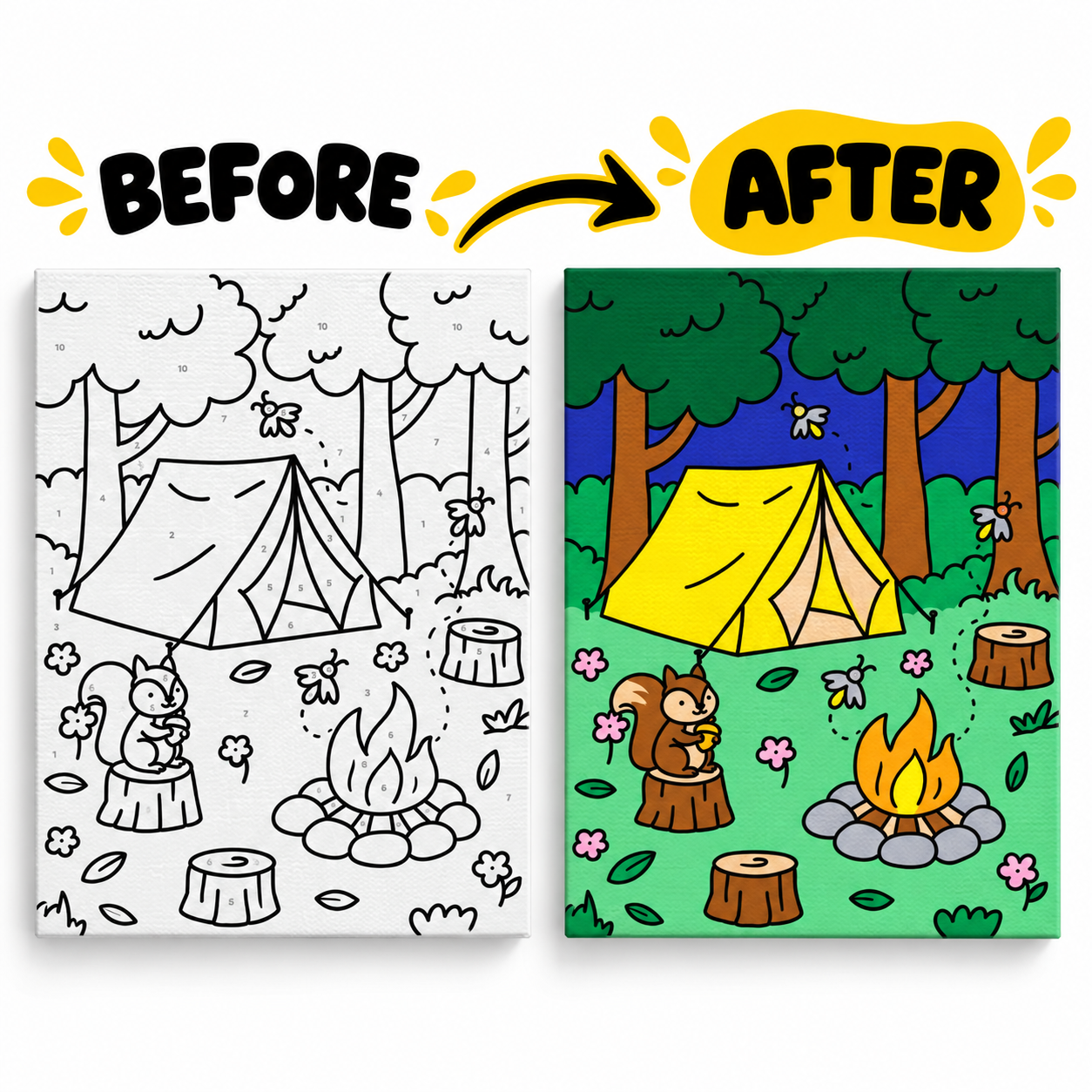Paint by Numbers Canvas Kit for Kids 9x12 Inch - squirrel kit 9x12 before after