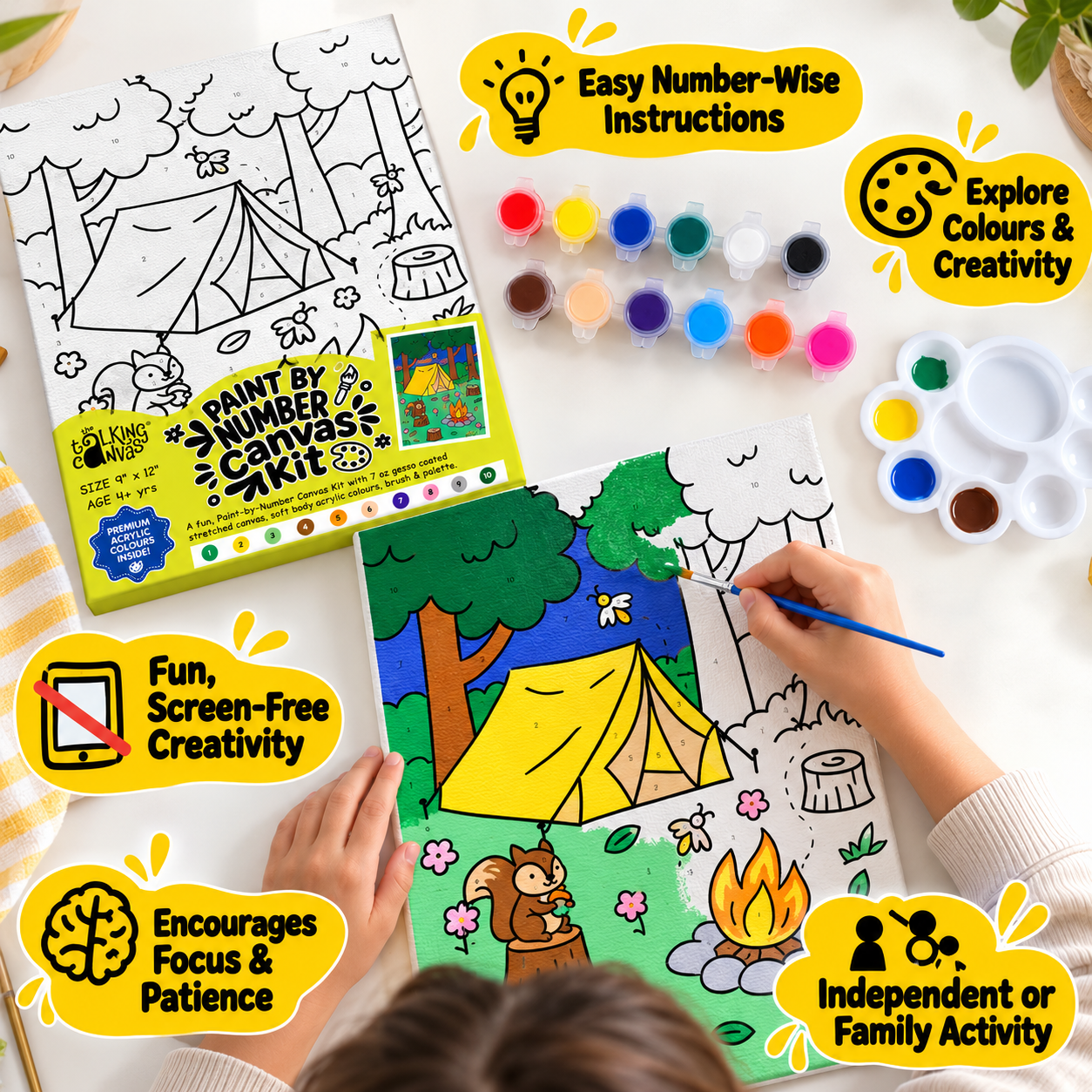 Paint by Numbers Canvas Kit for Kids 9x12 Inch - squirrel kit 9x12 lifestyle